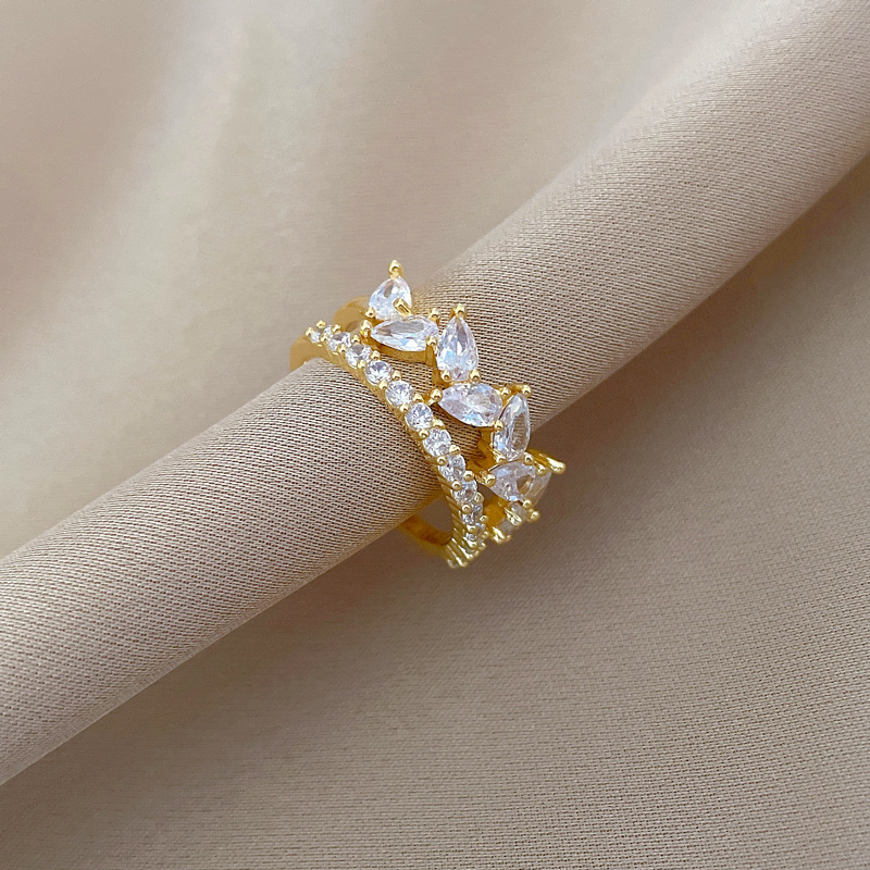 【 Real Gold 】 Water-drop-filled zirconium wedding ring, adjustable ring opening, simple jewelry, Japanese-style ring couple rings Specification drawing