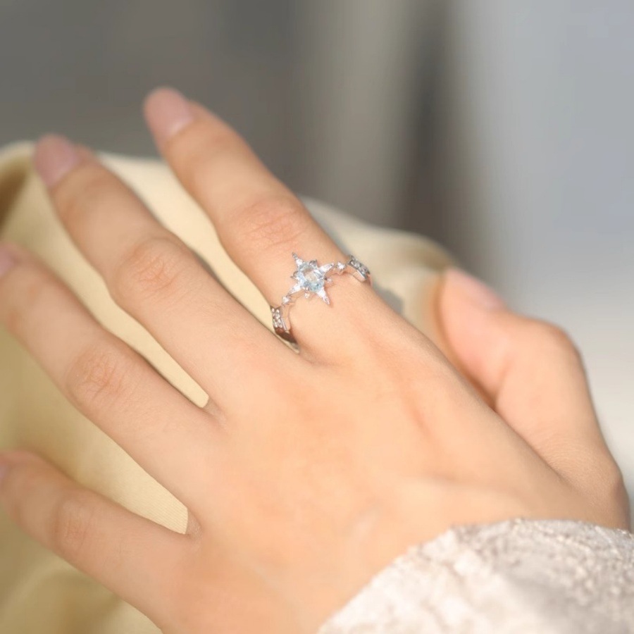 Human sea starlight blue zircon star ring for women, light luxury, niche, high-end, simple and versatile, elegant open ring details Picture