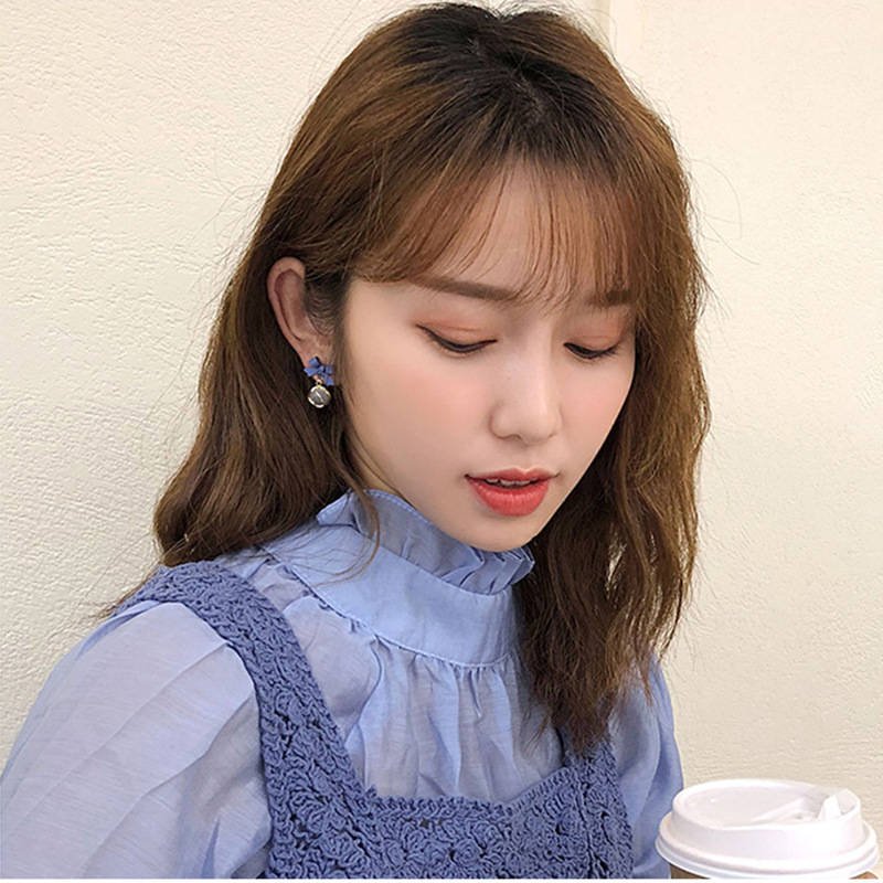 925 Klein Blue cat's Eye Stone Earrings, elegant, high-end and versatile. Bow stud earrings, a new trendy Instagre for women details Picture