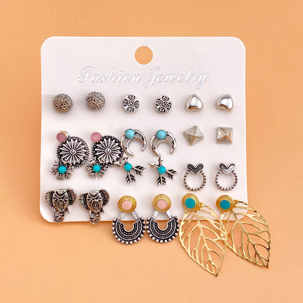 Korean jewelry world Geometric Circle earrings Set of 6 pairs, creative butterfly heart pendant ear rings, heart ear studs wholesale details Picture
