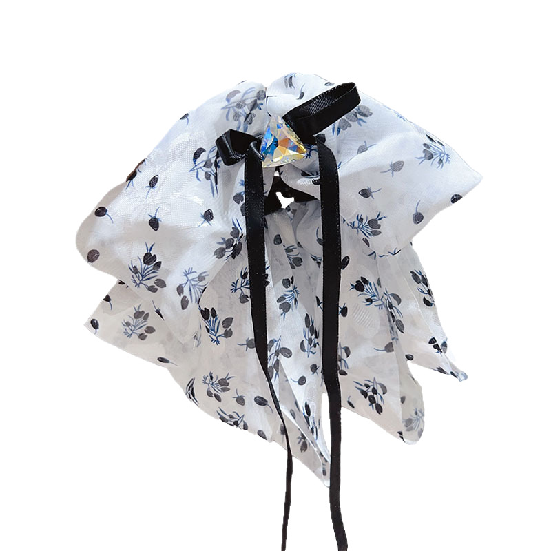 High-end and ethereal chiffon floral ribbon hair clips, elegant ponytail grab clip at the back of the head, semi-tied hair clip accessories Item Picture