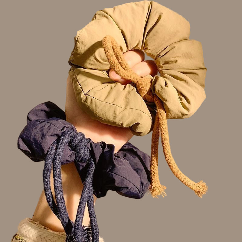 New Korean-style bun hair accessory, three-dimensional, fluffy, cotton-filled sleeping large intestine circle, hemp rope, bow hair rope, and hair flower Specification drawing