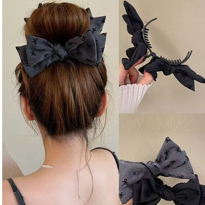 Elegant design, bow-shaped bun hair clip, women's high-end updo, high ponytail grab clip, new fabric hair clip Application Scenario