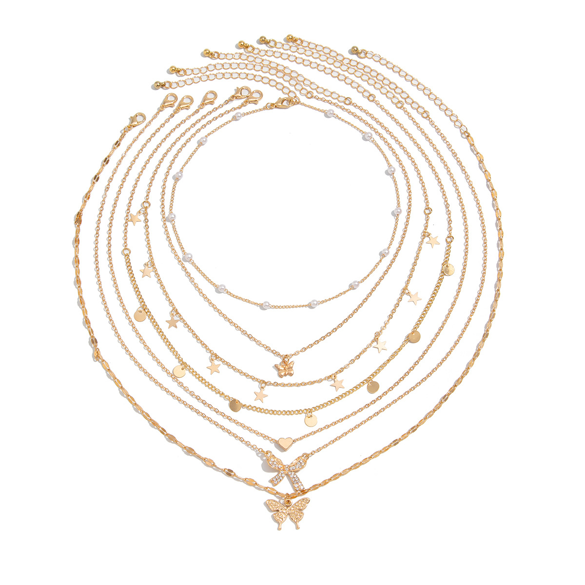 European and American cross-border jewelry, fashionable butterfly alloy pendant collarbone chain, simple and niche alloy necklace set Item Picture