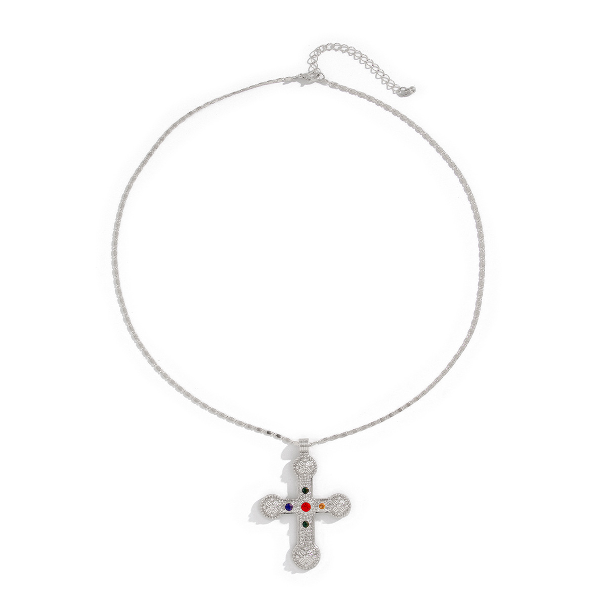 European and American cross-border jewelry, personalized diamond-encrured cross pendant necklace, punk style alloy necklace, versatile Item Picture