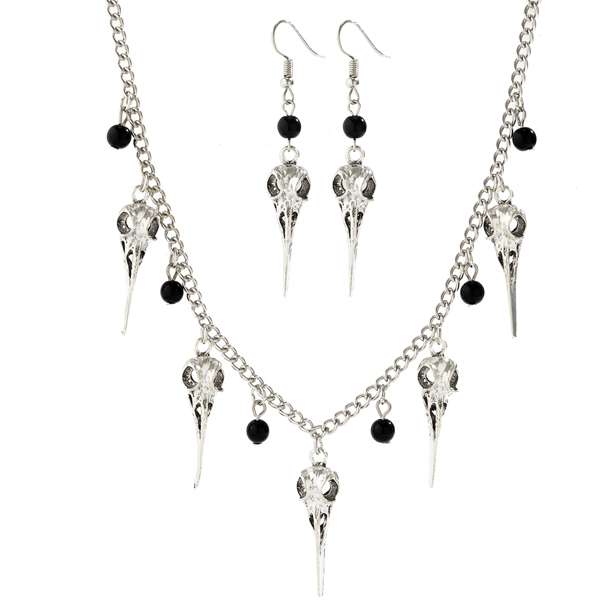 European and American cross-border accessories Halloween punk pointed-mouthed ghost skull necklace, niche exaggerated metal tassel necklace Item Picture