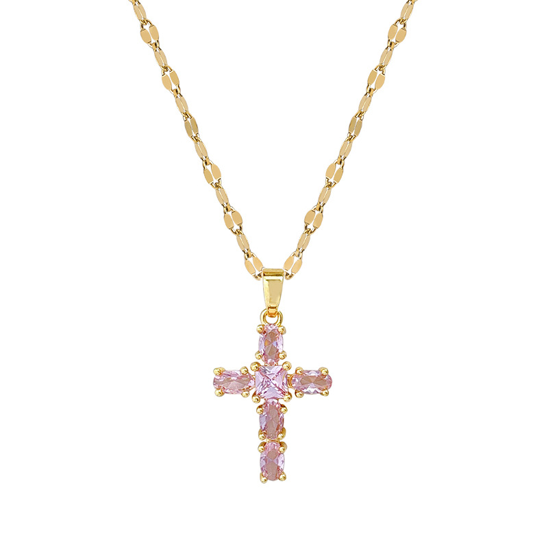 【 Titanium Steel 】 Micro-inlaid light Luxury Zircon cross Exquisite micro-inlaid necklace, women's fashion trend collarbone chain manufacturer Item Picture
