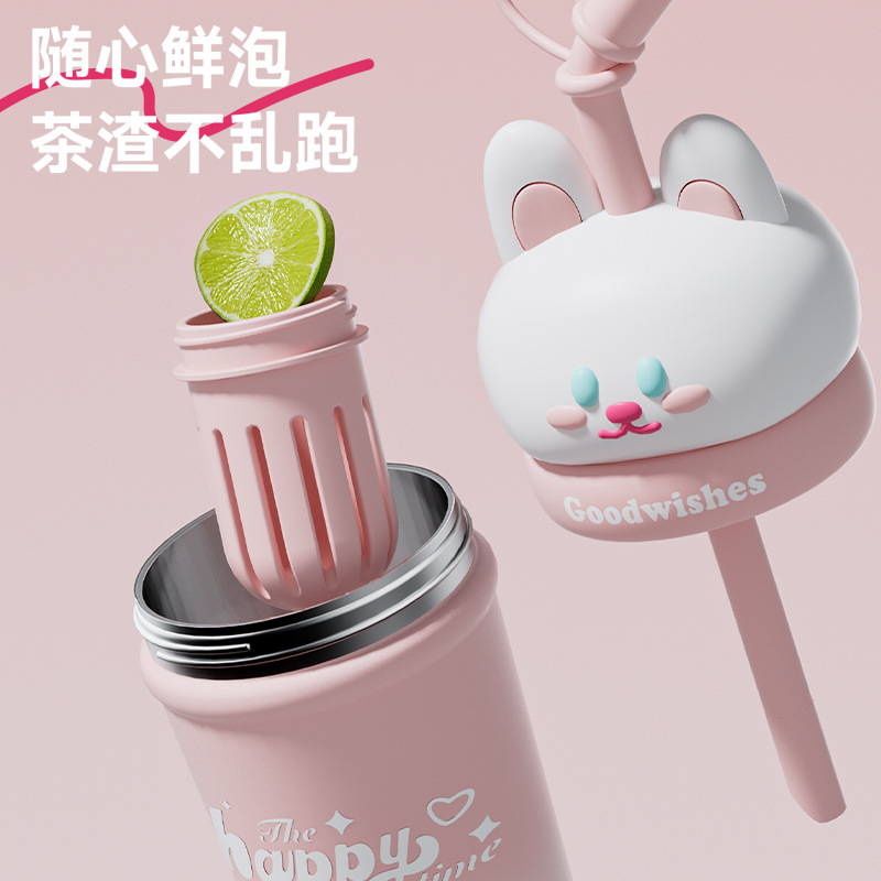 316 stainless steel large-capacity insulated cup, cartoon high appearance level, double drinking water pot, portable and cute girls' straw cup Specification drawing