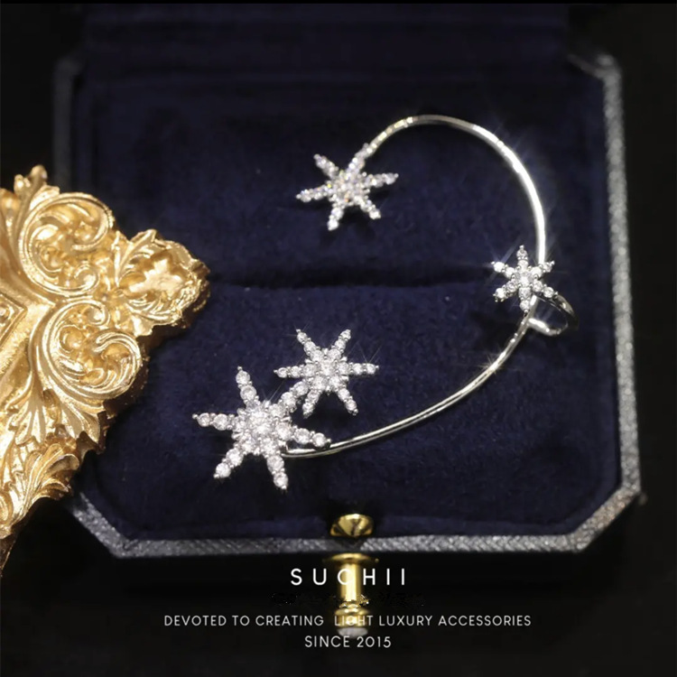 The same style as Douyin, the micro-inlaid zircon snowflake ear pendant, a stylish and elegant new Christmas collection by fairies, no ear piercings to wear details Picture