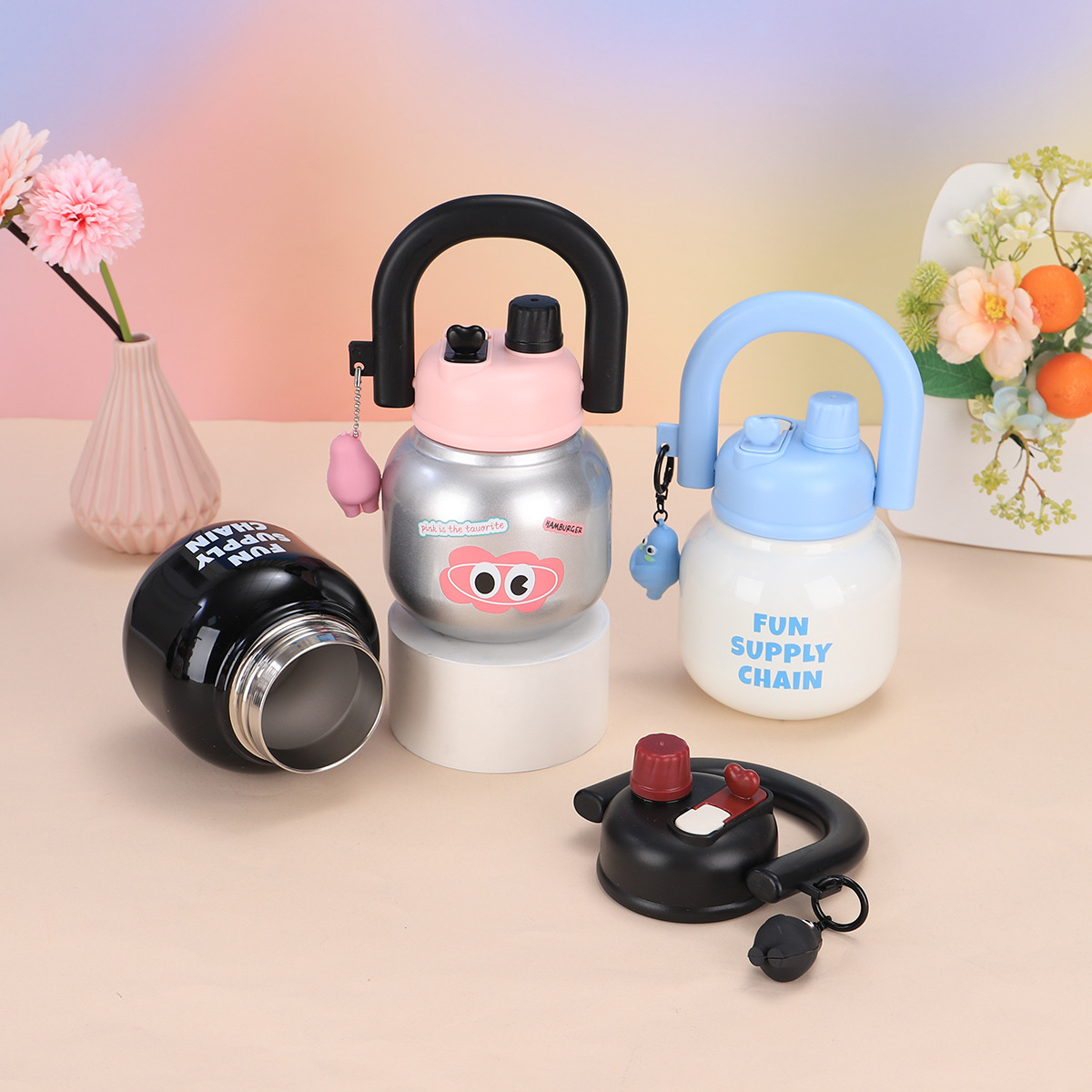 Wholesale of high-appearation-level 316 stainless steel double-drinking insulated cups, portable hand-held cups with tea storage bins and large-bellied cups Specification drawing
