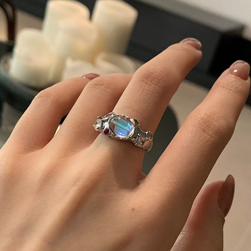 Opal stone niche, light luxury, high-end HyUNA moonstone ring, Korean ins design sense, unique open ring Specification drawing