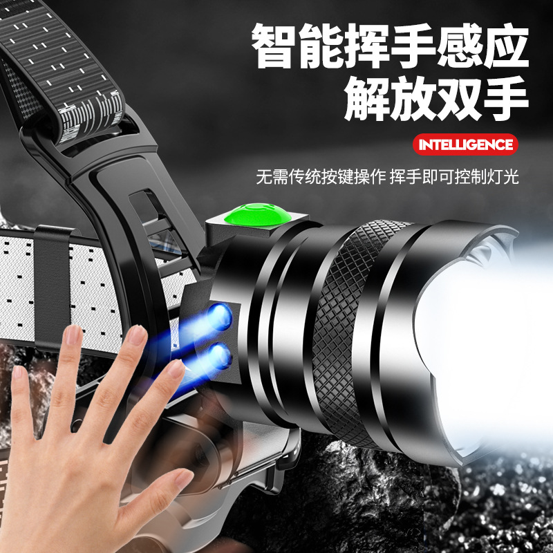 户外感应头灯跨境批发白激光伸缩变焦充电感应头灯强光防水探照灯产品图