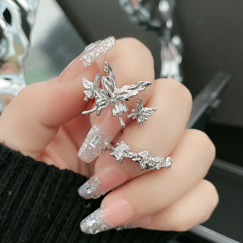 Irregular-textured plain ring butterfly opening ring for women, unique personality, niche design sense, simple and fashionable index finger ring full figure