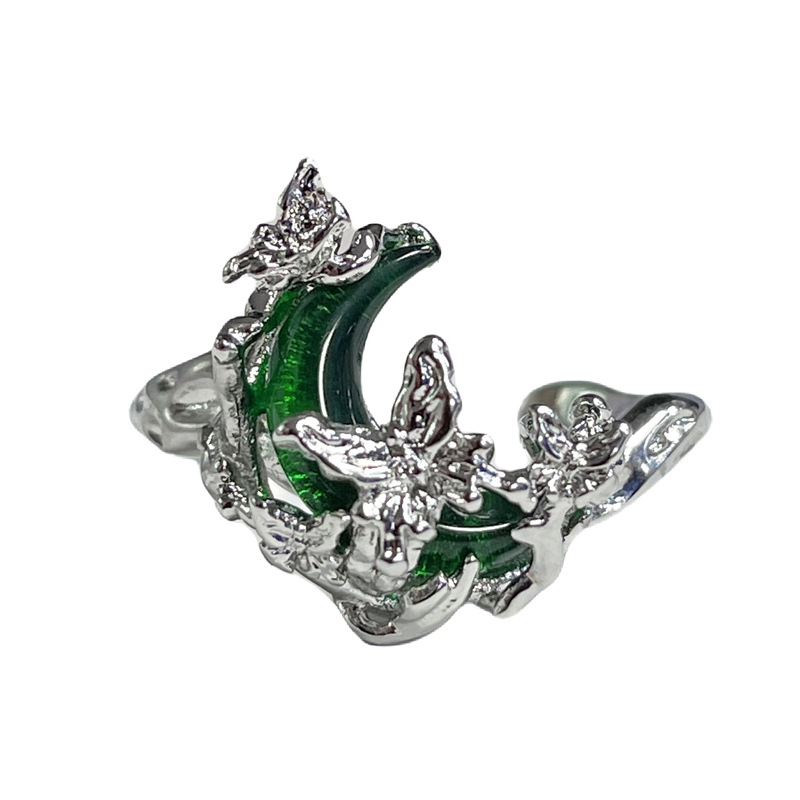 A unique and niche design of a fashionable and cold style index finger ring with thorns entwined around the moon Item Picture