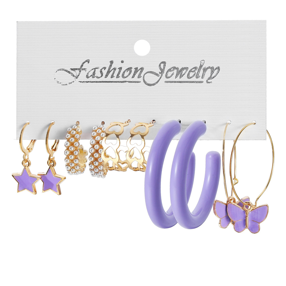 A 5-piece set of creative butterfly tassel earrings for European and American trade, with a retro and elegant chessboard style and high-end earrings Item Picture