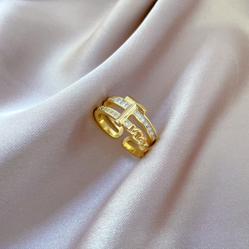 【 Real Gold 】T zirconium chain Full diamond ring with adjustable opening, simple jewelry, Japanese-style ring couple rings Application Scenario