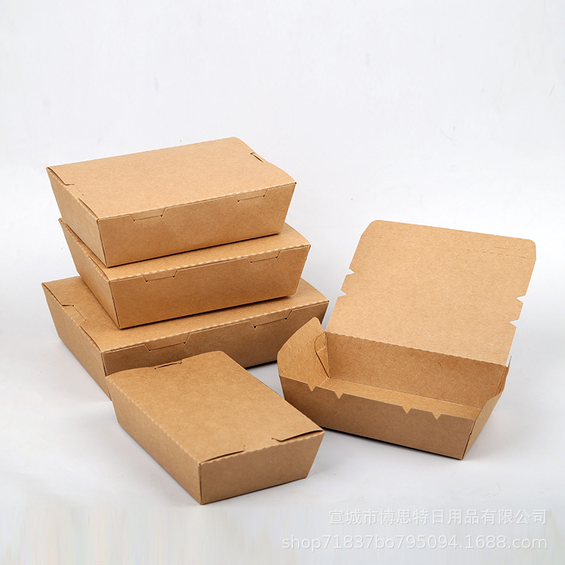 Takeout kraft paper large right-angle packing box, thickened anti-scald, cold and hot dual-use disposable kraft paper large right-angle lunch box Specification drawing