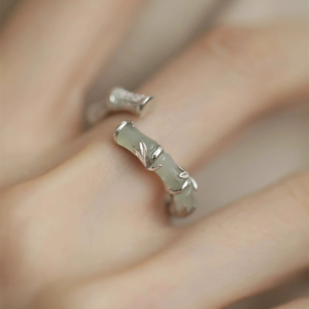 s925 sterling silver diamond-encrusted bamboo joint ring for women 2024 New product, simple Chinese style, niche design, exquisite ancient-style ring Item Picture