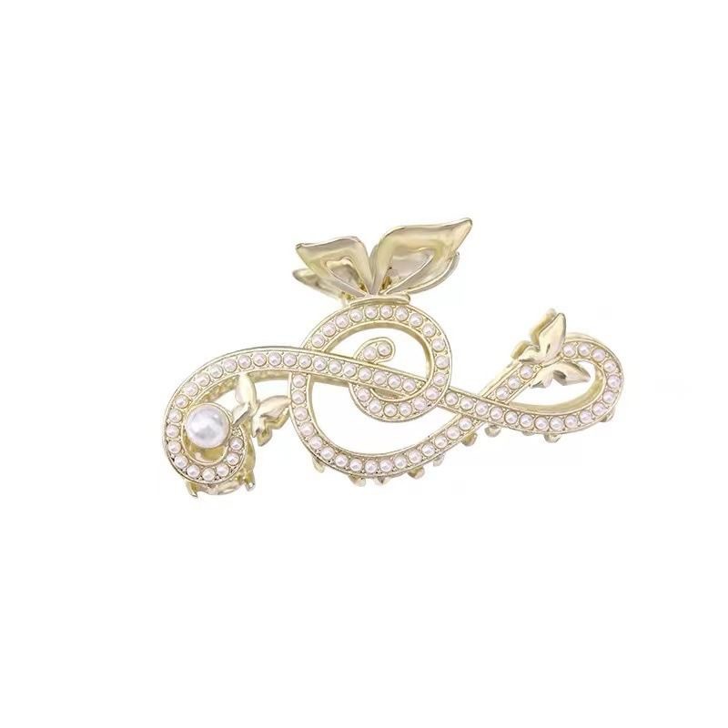 Water diamond music charm grappling clip for women, large size, elegant back head updo hair clip, light luxury and high-end shark clip accessory Item Picture