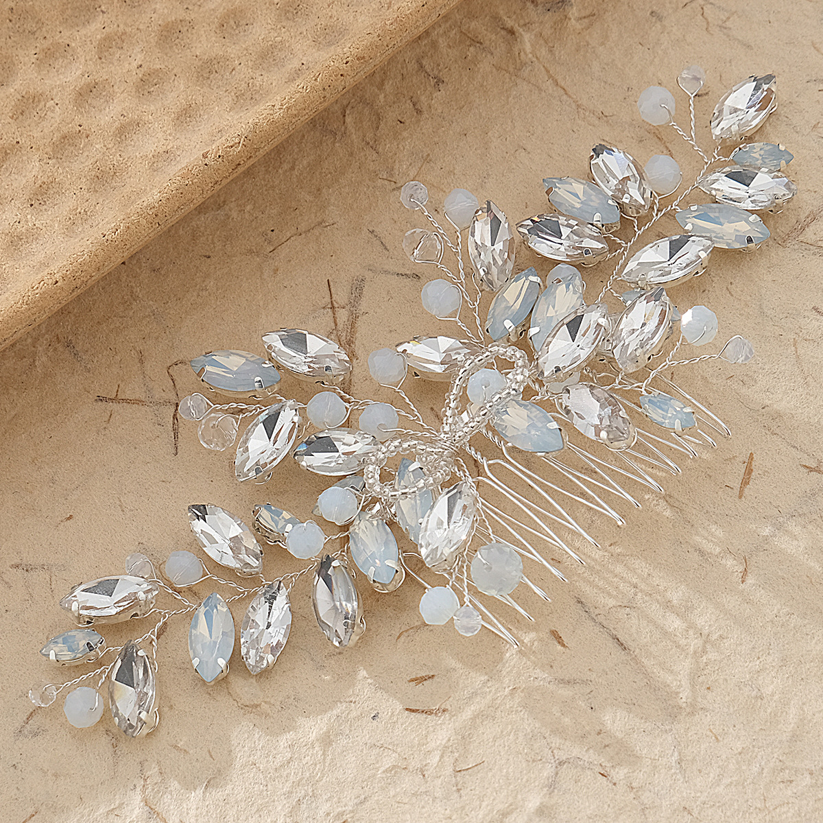 New European and American accessories, wedding dress, hair comb, hand-woven jelly-colored rhinestone, bride's hair comb, high-end updo headwear Specification drawing