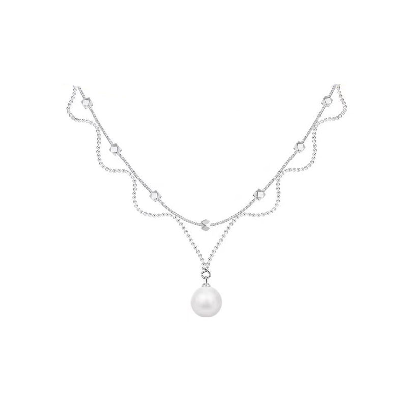 French lace pearl pendant necklace for women, with a light luxury and high-end feel. Collarbone chain, a versatile necklace with a cool summer vibe Item Picture