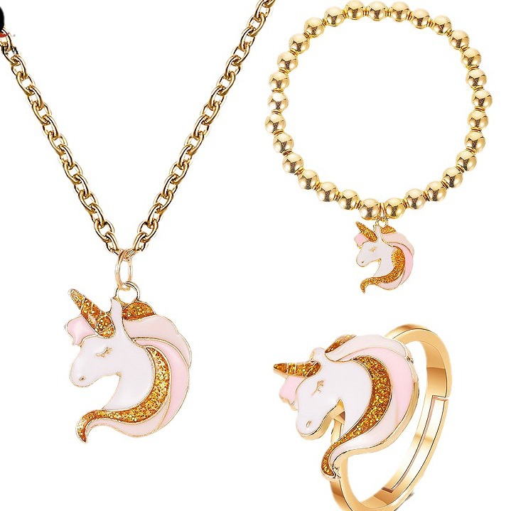 New cartoon jewelry, cute unicorn necklace, elastic bracelet ring, cross-border hot-selling accessories wholesale Item Picture