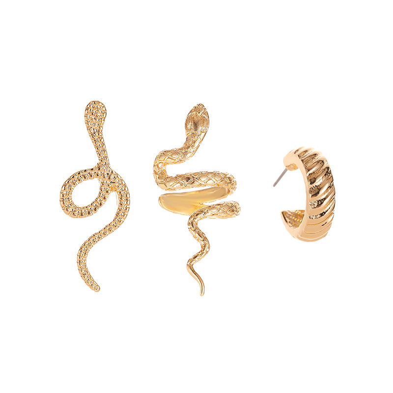 European and American cross-border ins style retro snake ear studs, ear bone clips, ear clips set, women's fashionable and simple earrings three-piece set Item Picture