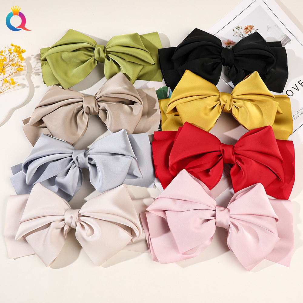 Wholesale of Qiyue extra-large bow hair clips, ribbon spring clips, high-end style clips, children's hair accessories and head accessories full figure