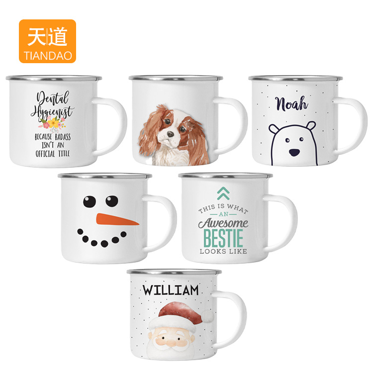 Enamel mugs, stainless steel coffee cups, old-fashioned tea cups, retro imitation porcelain cups, portable outdoor small cups full figure