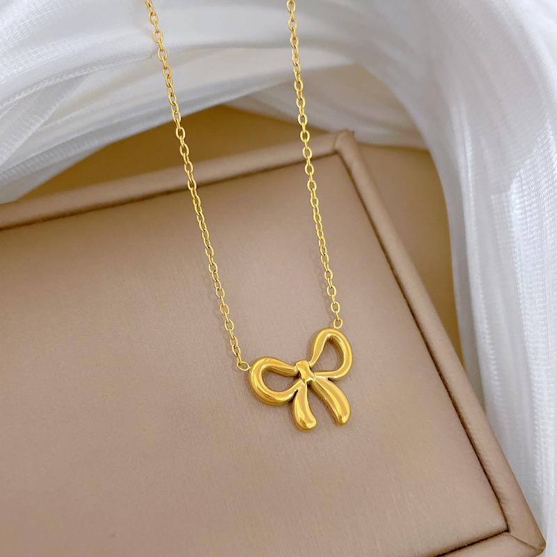 【 All-titanium Steel 】 Forest style bow minimalist style, real gold necklace inside the furnace, female Instagram influencer collarbone chain accessory Specification drawing