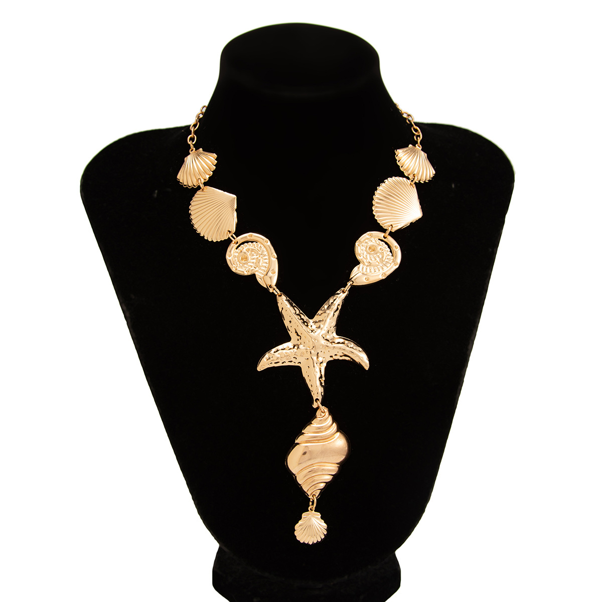 European and American cross-border jewelry design sense ins starfish and conch pendant necklace, personalized vacation scallop metal earrings Item Picture