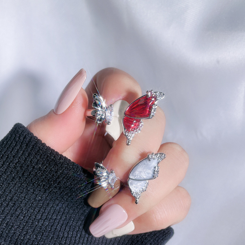 A light luxury sweet and cool style butterfly drip glaze open ring for women on Instagram, a cold style, niche and high-end fashion trend ring Specification drawing