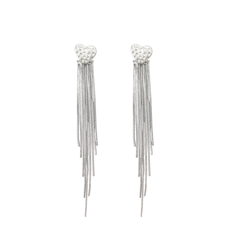 S925 Silver Needle Light Luxury Long heart-shaped tassel Earrings, a fashionable and high-end women's two-wear versatile ear accessory Item Picture