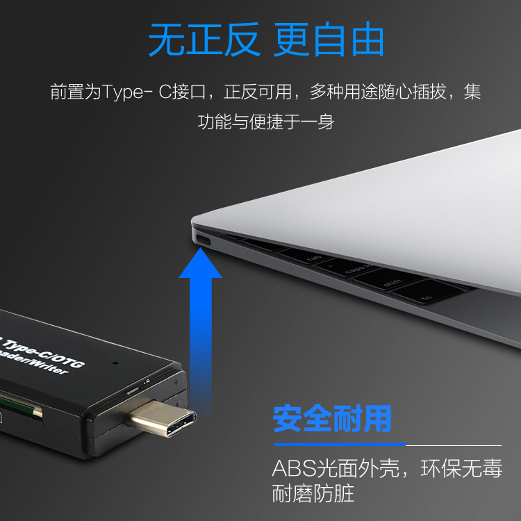 Wholesale of mobile phone card readers, otg multi-functional Type-C computer intelligent usb three-in-one TF card readers Specification drawing