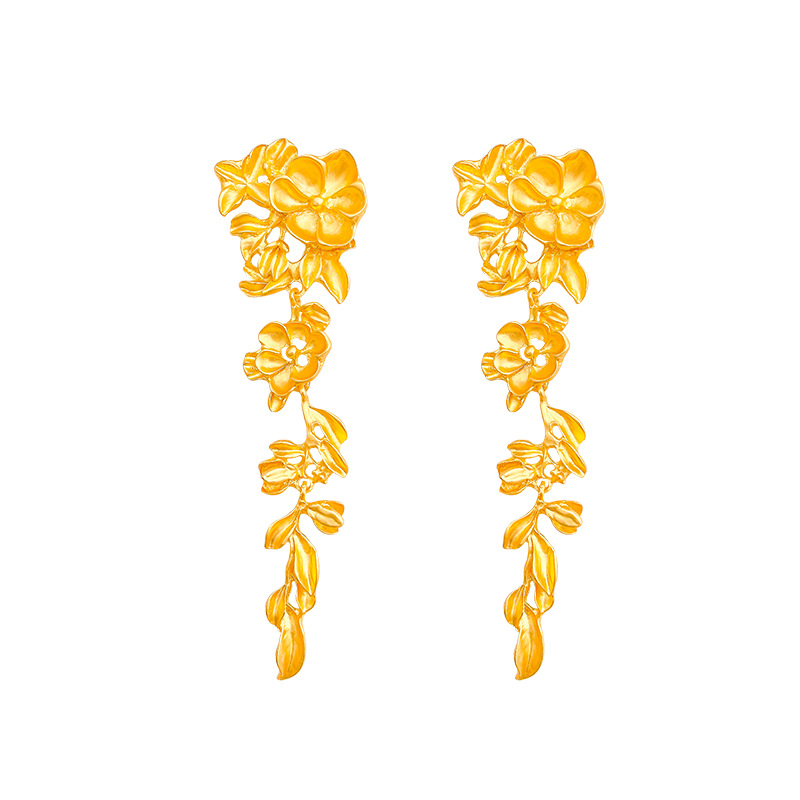 Exaggerated flower tassel stud earrings, women's light luxury and niche design long earrings, 2023 new bestseller high-end earrings Item Picture