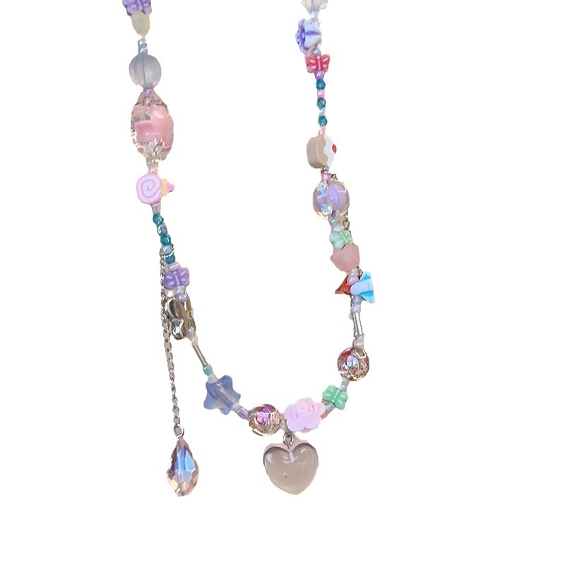 Peach pink summer dopamine heart-shaped candy necklace, a niche design for women, sweet and cool, hot girl collarbone chain, neck chain Item Picture