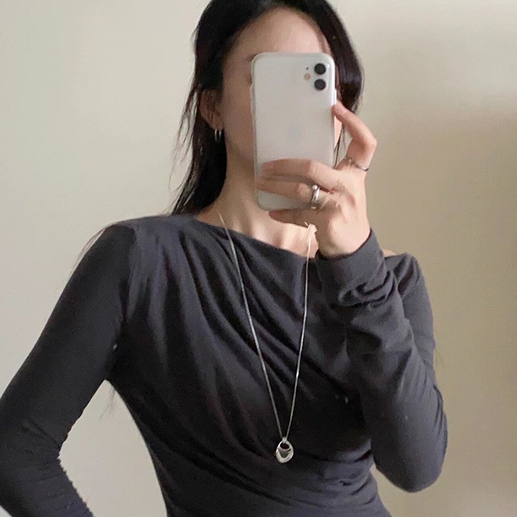 Silver saddle bag necklace, long pendant, Korean-style Instagram simple and versatile accessory, new sweater chain for women details Picture
