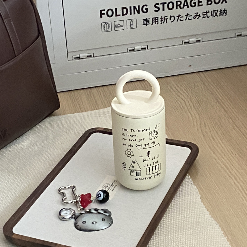 Self-made retro ins English letter portable insulated cup, large-capacity simple stainless steel 304 cold preservation cup Item Picture