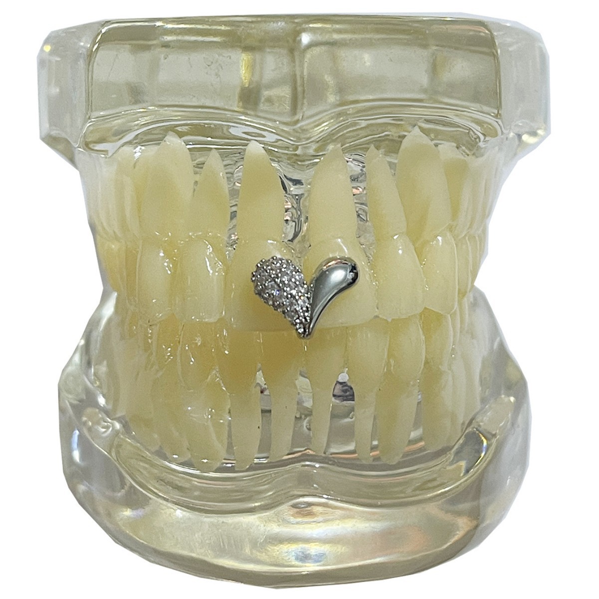 Cross-border new micro-inlaid heart, semi-zirconia, semi-polished single gold dental set, hip-hop dental set teethgrillz Specification drawing