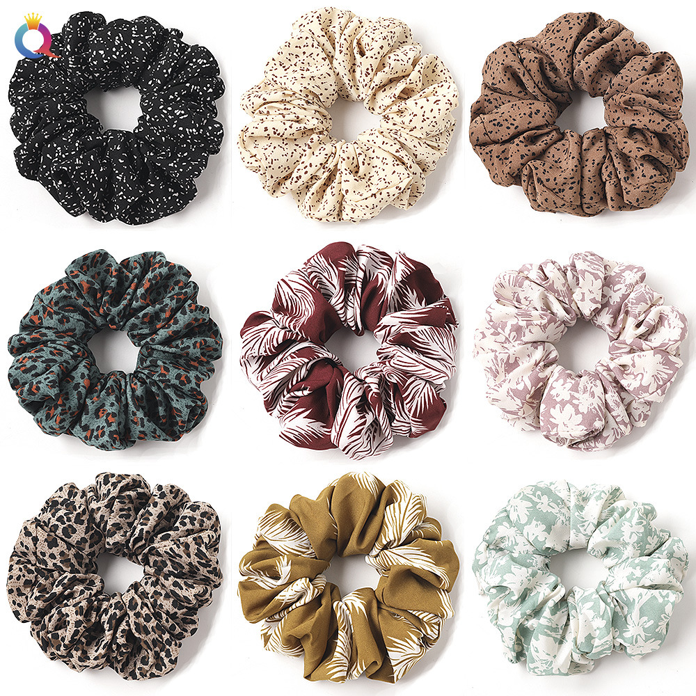 Qiyue European and American Large Intestine Hair band, hair tie, Hair band, hair tie, fabric polka dot leopard print large Intestine hair band and hair accessory wholesale details Picture