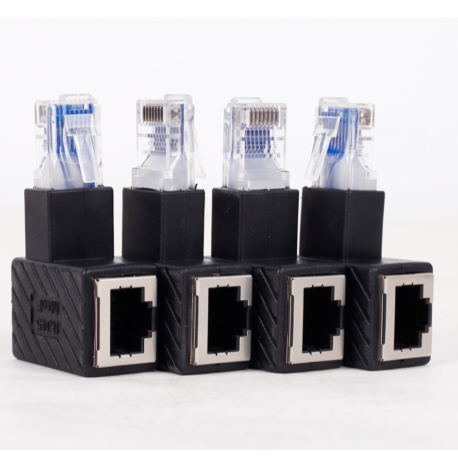 Network connector RJ45 adapter, 90-degree RJ45 connector, network straight-through head, network crystal head bending adapter Specification drawing