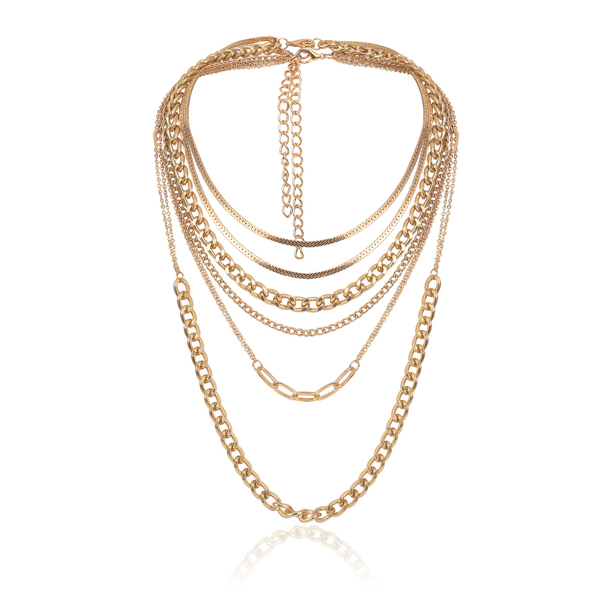 European and American cross-border jewelry punk metal hip-hop set necklace for women, simple mixed and matched cross-chain geometric necklace Item Picture