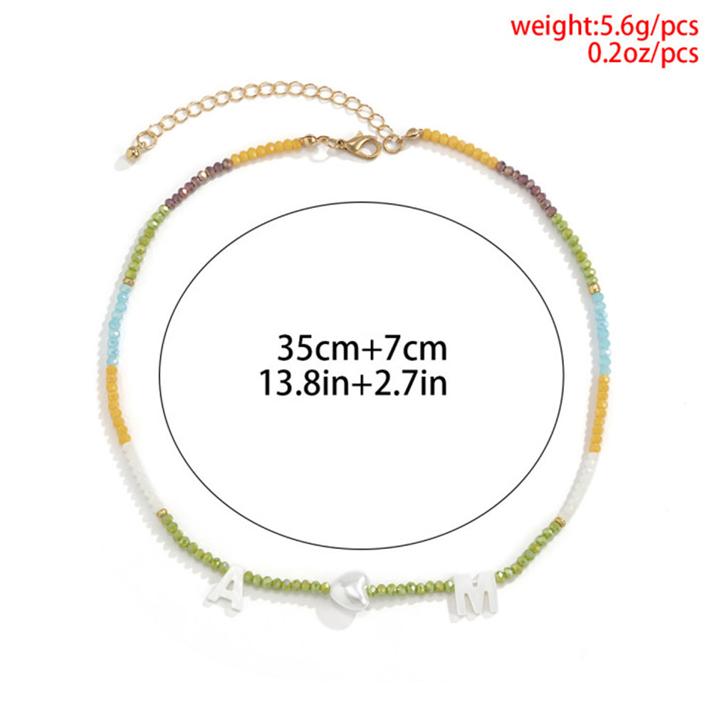 European and American cross-border hand-woven rice bead letter necklace, women's retro ethnic style pearl shell beaded necklace Specification drawing