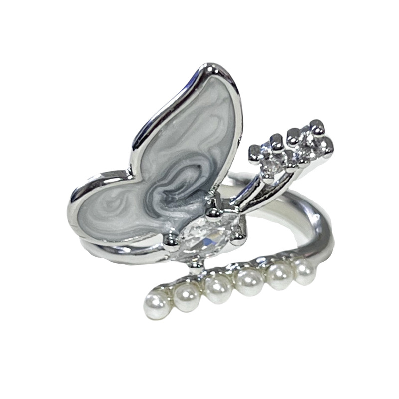 French high-end gradient butterfly sweet and cool open ring, women's fashion drip glaze versatile, exquisite and individual niche ring Item Picture