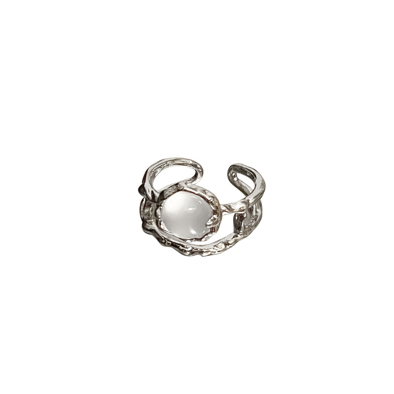 French exquisite and gentle moonstone open ring for women, diamond-encrusted, light luxury, trendy and niche design, personalized and fashionable food ring Item Picture