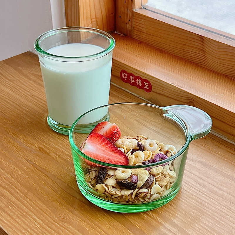 Boli Mei Korean InS-style glass bowl, single-ear bowl, glass salad bowl, tableware set, dessert bowl full figure