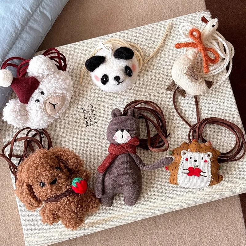 Cartoon and cute plush fabric animal necklaces for women, a niche artistic and retro style sweater chain pendant Item Picture