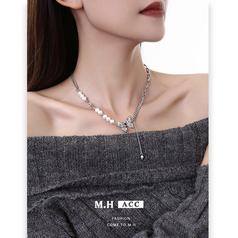 A collection of calligraphy and painting butterfly tassel necklaces, pearl women's high-end new Chinese-style sweater chains, light luxury and exquisite necklaces for socialite full figure