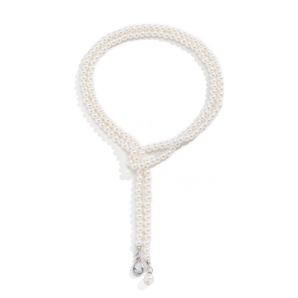 European and American cross-border jewelry, retro imitation pearl water drop diamond pendant, collarbone necklace, elegant beaded woven double-layer necklace Item Picture
