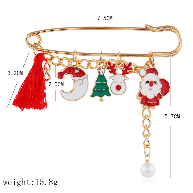 New Christmas fun brooches, cartoon Santa Claus, reindeer, snowflake and pearl brooches, wholesale for export Specification drawing